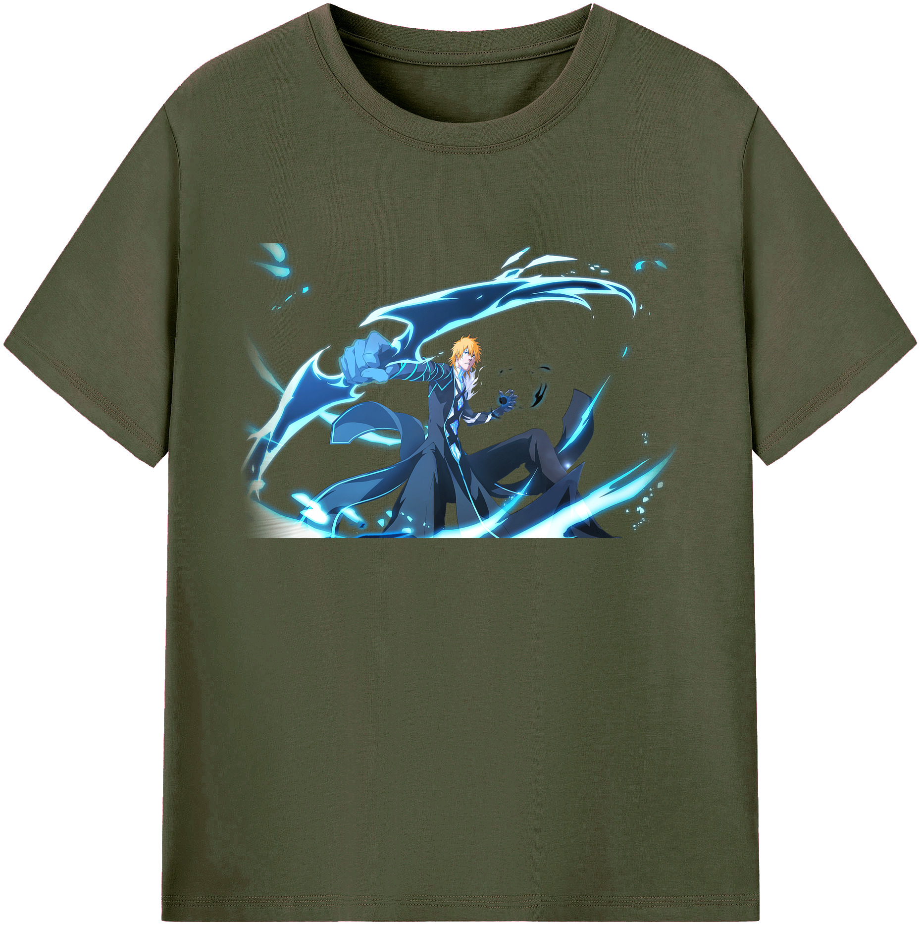 （画像用） ブリーチ 黒崎一護（くろさき いちご）BLEACH Kurosaki Ichigo 綿100％ メンズ半袖Tシャツ｜肌触りやわらか＆通気性